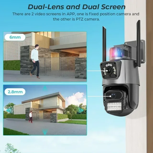8MP 4K Wifi Camera Dual Lens Security Protection Waterproof Security CCTV Video Surveillance Camera Police Light Alarm IP Camera - Image 5