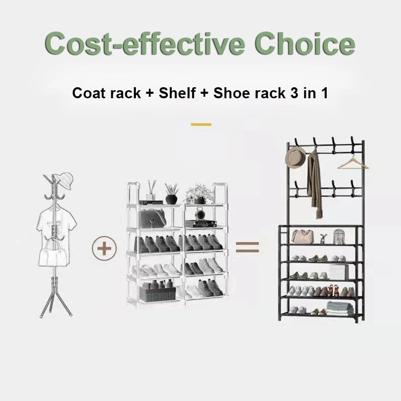Coat Rack And Shoe Rack Wall For Clothes Floor Hanger Clothes Garment Hanging Storage Wardrobe Coat Shelf Furniture For Home 2