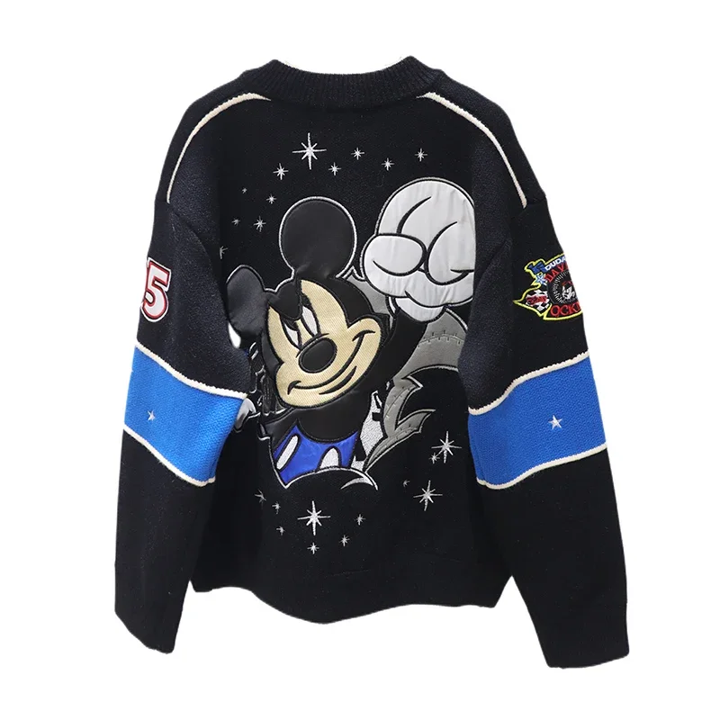 Potdemiel Beautiful Casual Jacket Cartoon Embroidery Autumn Loose Thickening Keep Warm Baseball Uniform Sweater Coat For Ladies