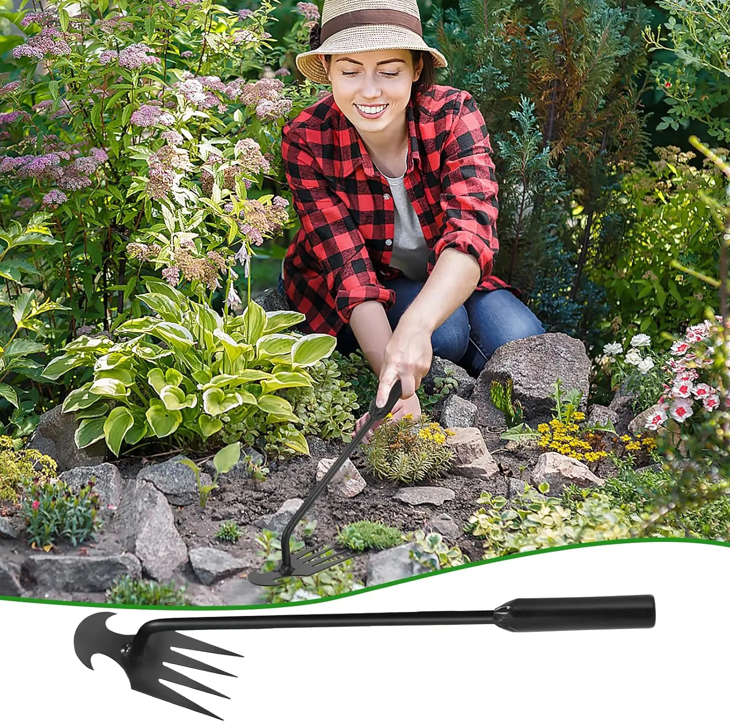 Weeding Tool 4 Teeth Hand Weeder Weed Removal Dual Purpose Garden Weed Pulling Tool