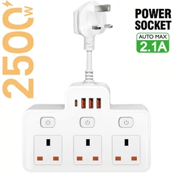 UK Plug AC Power Strip with Independent Switches and USB - C Charging Ports (UK Plug White)