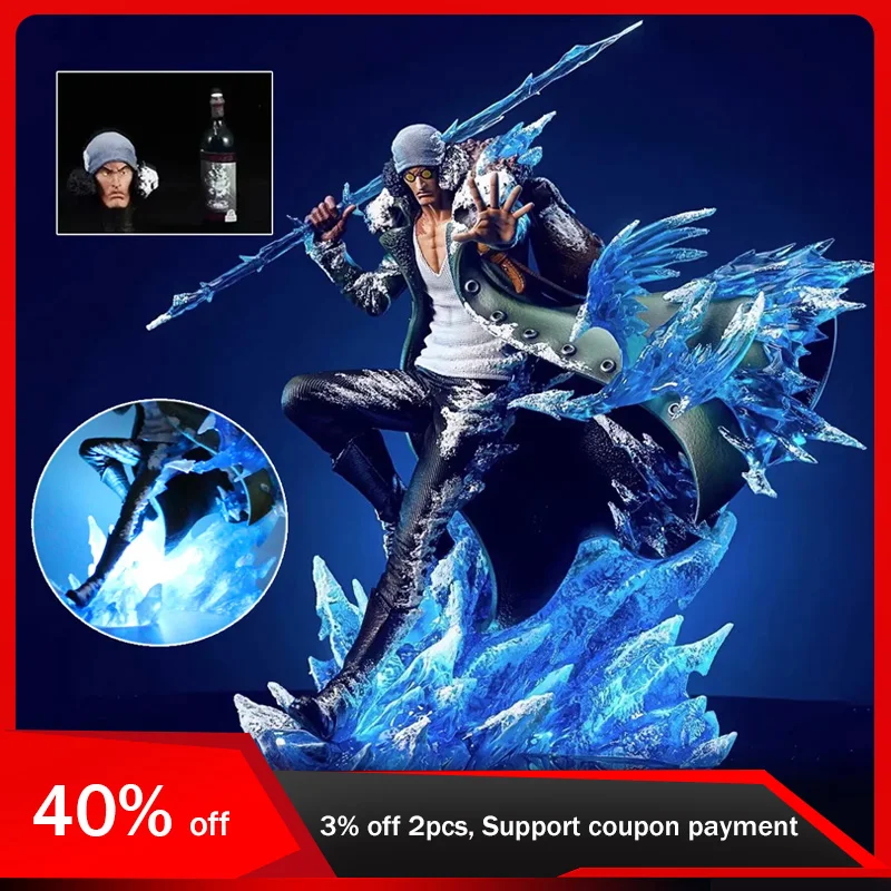 

30cm One Piece Action Figure Kuzan Figure 2 Heads 2 Hands Replaceable Luminous PVC Anime Model Kids Toy Gifts for Boy Decoration