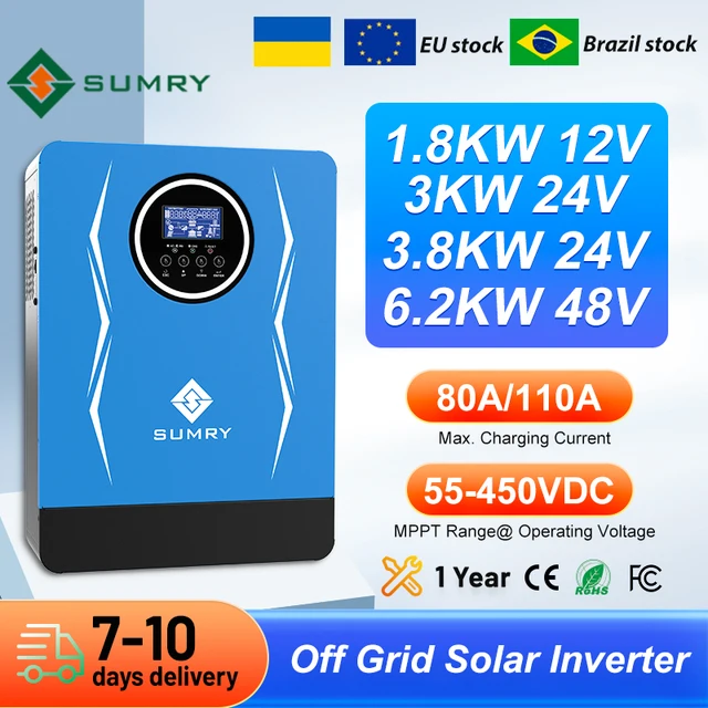 Onduleur solaire Sumry 3KW 3.8KW 6.2KW 24/48V hors réseau à onde sinusoïdale pure avec contrôleur de charge MPPT 1
