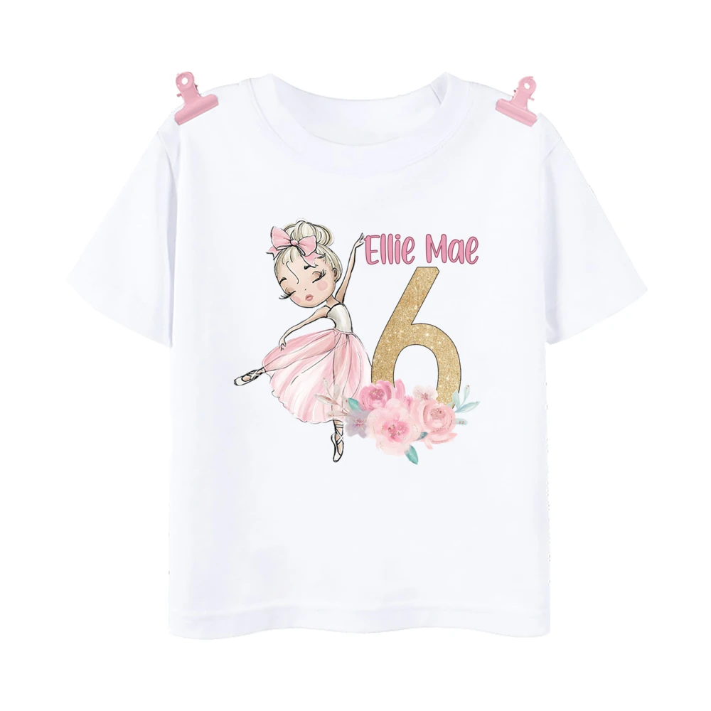 Personalized Ballerina Birthday 1-9 Years Shirt Girls Custom Name Ballet T-Shirt Ballet Dancer Short Sleeve Tee Girl Summer Tops 4
