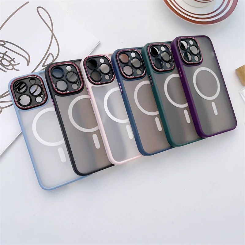 

Роскошный Магнитный чехол с отверстием для логотипа для iPhone 14 13 12 ProMax 14 Plus, прозрачный матовый акриловый чехол для беспроводной зарядки Magsafe