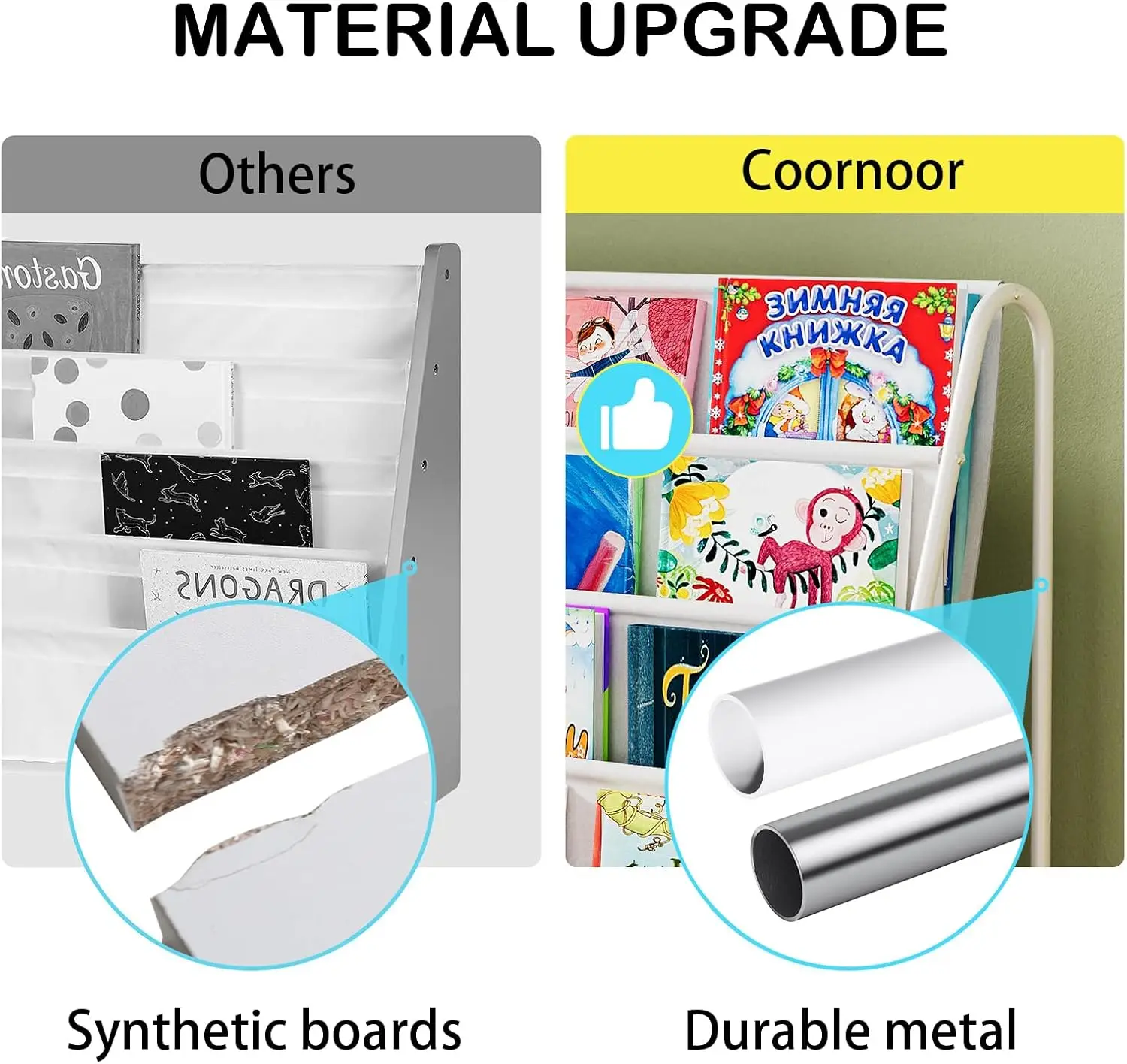 Kids Bookshelf 4 Tier Small Bookcase for Kids Room Metal Nursery Book Shelf Sling Book Shelf and Toy Storage for Children