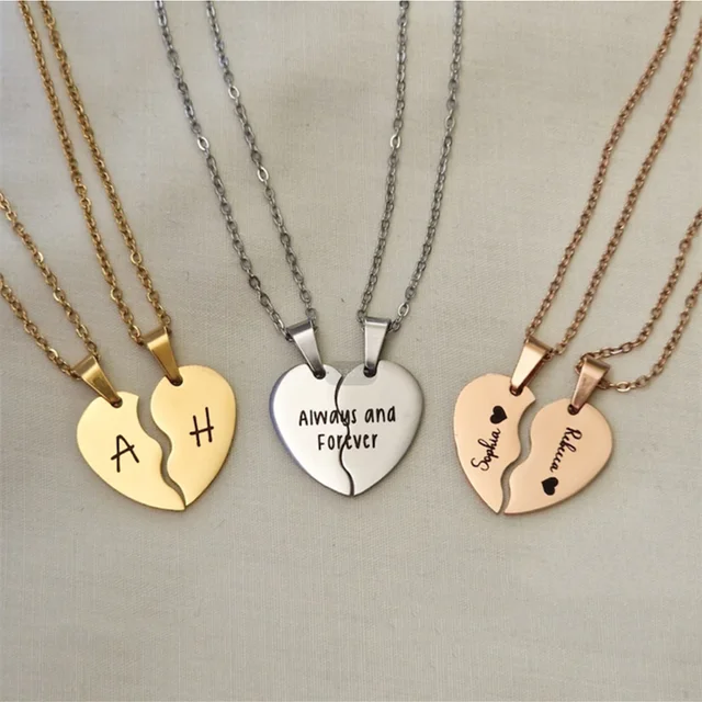 Engraved Cute Couples Pendants Necklaces Set for 2