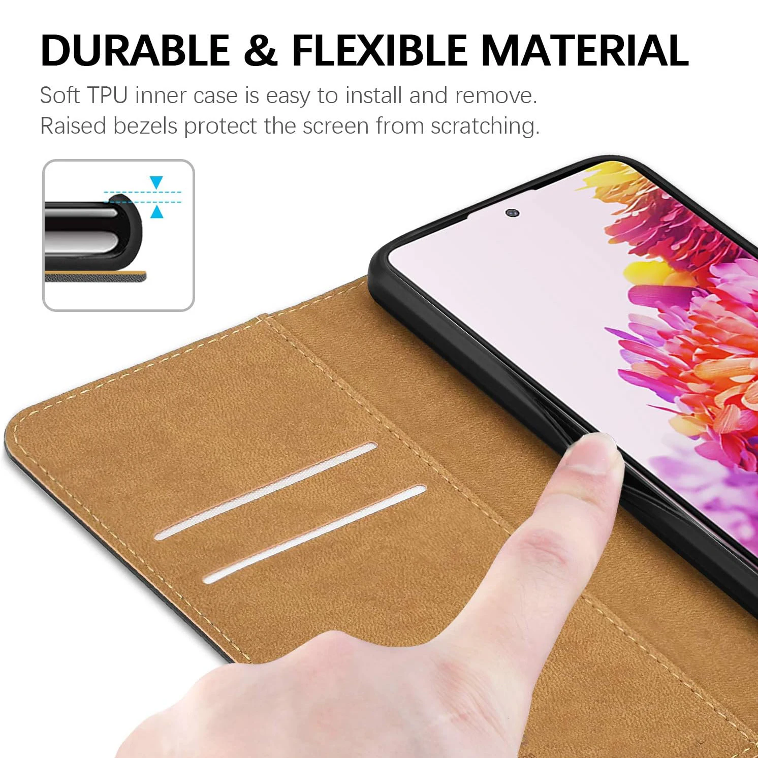 Premium PU Leather Wallet Case with Kickstand - Flip Phone Cover