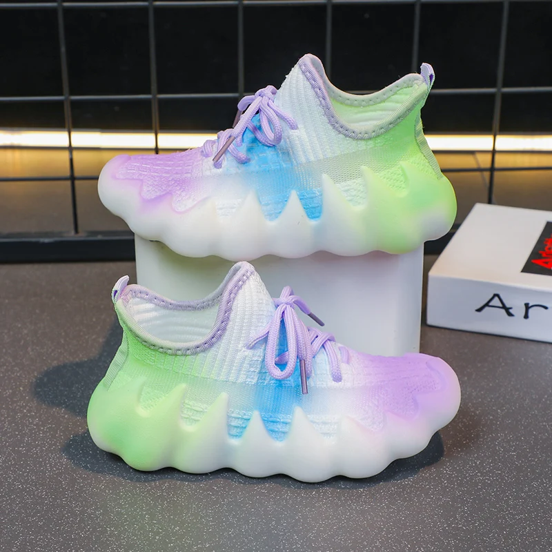 소년 소녀 플라잉 우븐 신발, 여름 어린이 중공 통기성 메쉬 스니커즈, 소년 샌..