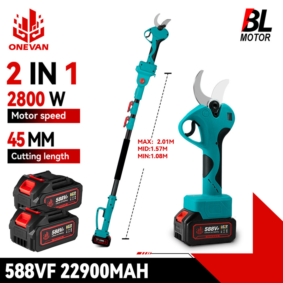 ONEVAN 45mm Brushless Telescoping Pole Pruning Shear 2800W High Branch Scissor 2 IN 1 Garden Pruning Tool For Makita 18V Battery