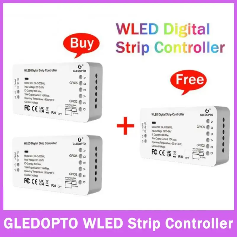

GLEDOPTO WLED Strip Controller LED Lighs Over 100 Dynamic Lighting Modes DIY WiFi APP Control 5-24V 800 IC RGB RGBW No Need Hub
