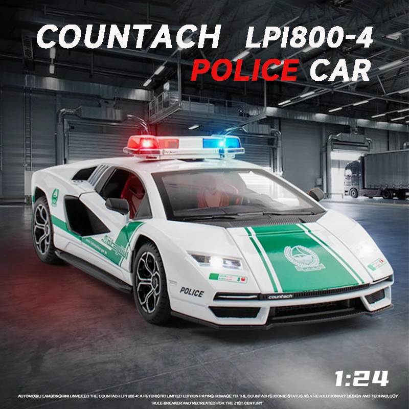 

Countach LPI800 Diecast 1:24 Alloy Model Car Miniature Dubai Police Supercar Collectible Boys Gift Metal Vehicle Christmas Toys
