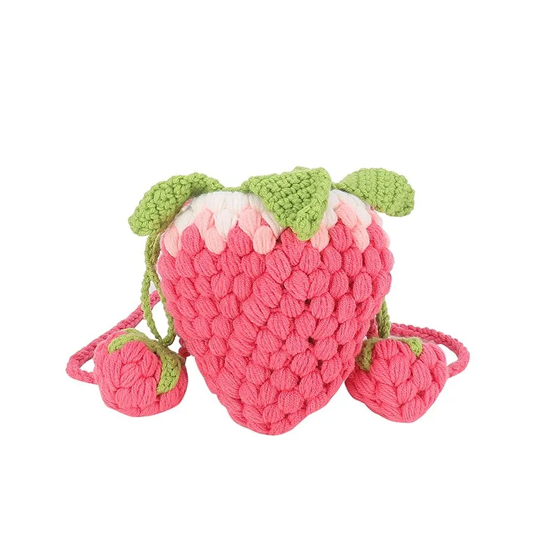 Handcrafted Strawberry Crochet Bag - New Trendy Yarn Crossbody Purse for Kids, Cute Home  Gift,  Practical  Coin  Pouch