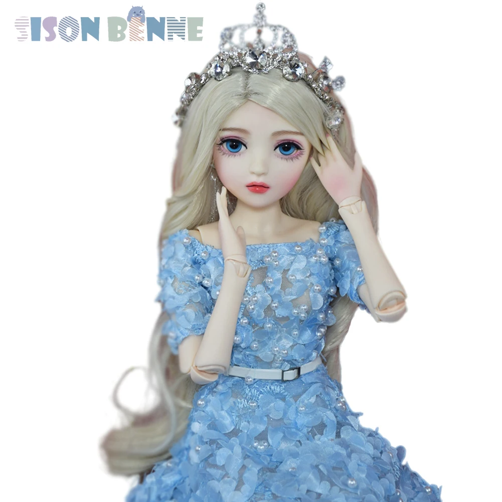 

SISON BENNE 1/3 BJD Doll 24 inch Princess Girl with Blue Eyes Curly Wigs Long Dress Full Set