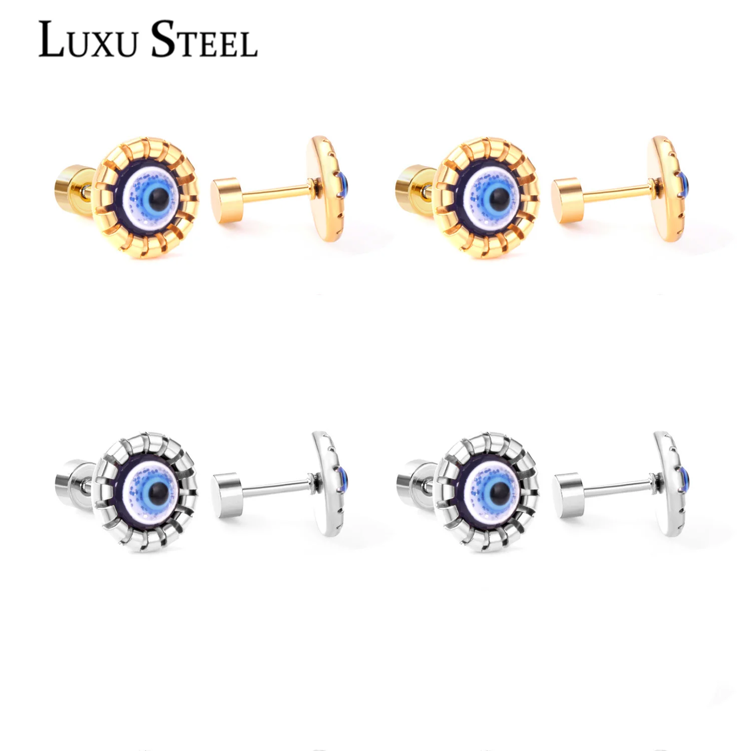 Gold Color Evil Eye Stud Earrings Stainless Steel Stud Earrings