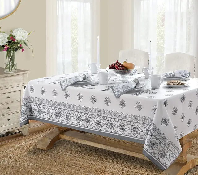 Nappe à motif bleu verger citron, en Polyester, imperméable, essuyable, pour intérieur et extérieur, vacances, salle à manger, fête, mariage, décoration 3