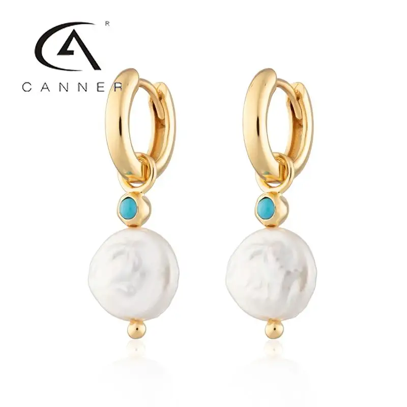 

CANNER Ins Fashion Baroque Irregular Pearls Earrings For Women S925 Silver Blue Turquoise Pendientes Fine Jewelry Wedding Bands