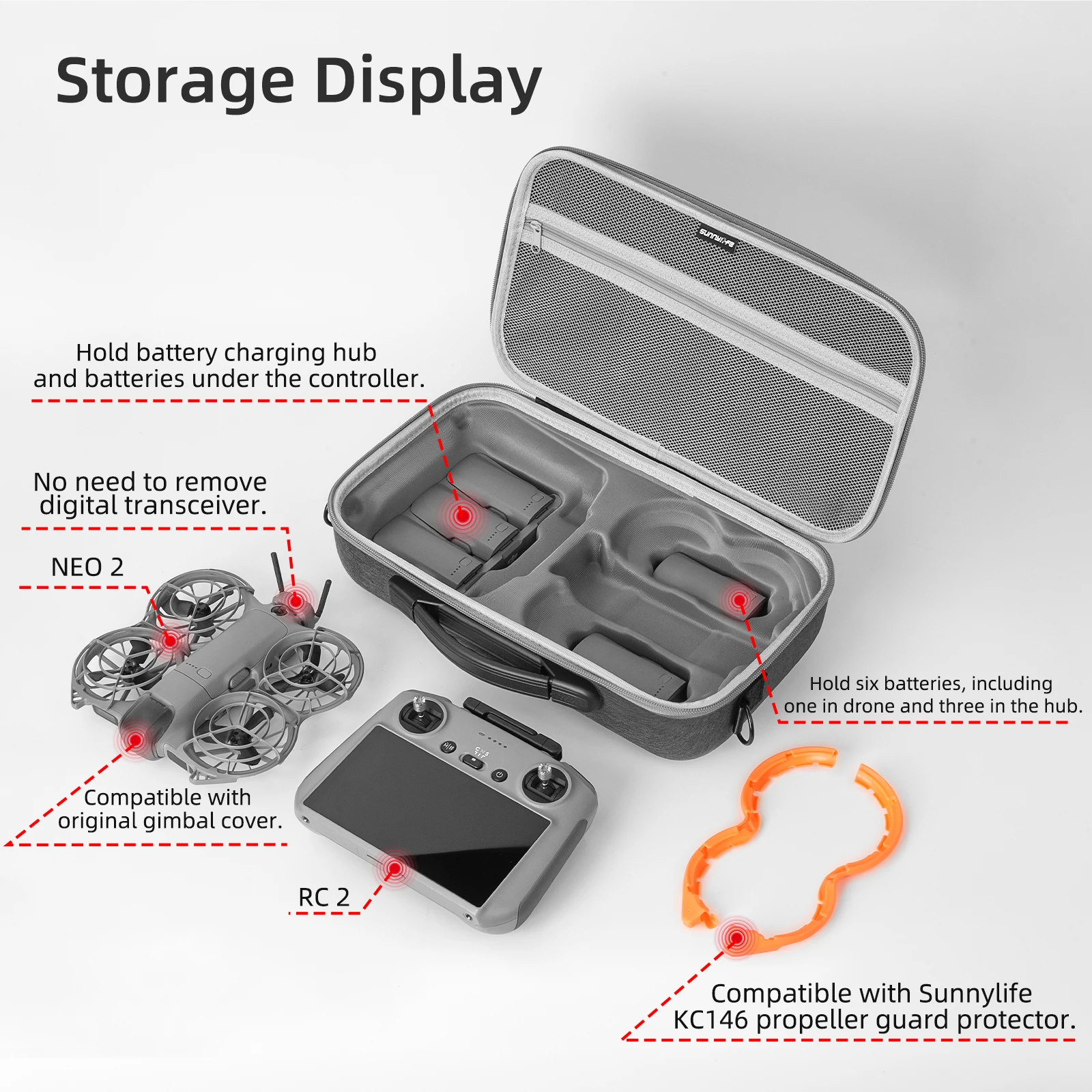 DJI NEO 2 보관 케이스용 충격 방지 및 긁힘 방지 대용량 보관 케이스 RC 2 보관 케이스 보관 액세서리