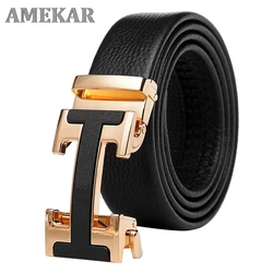 Men's leather belt automatic buckle young business casual two-layer leather belt men's pants belt
