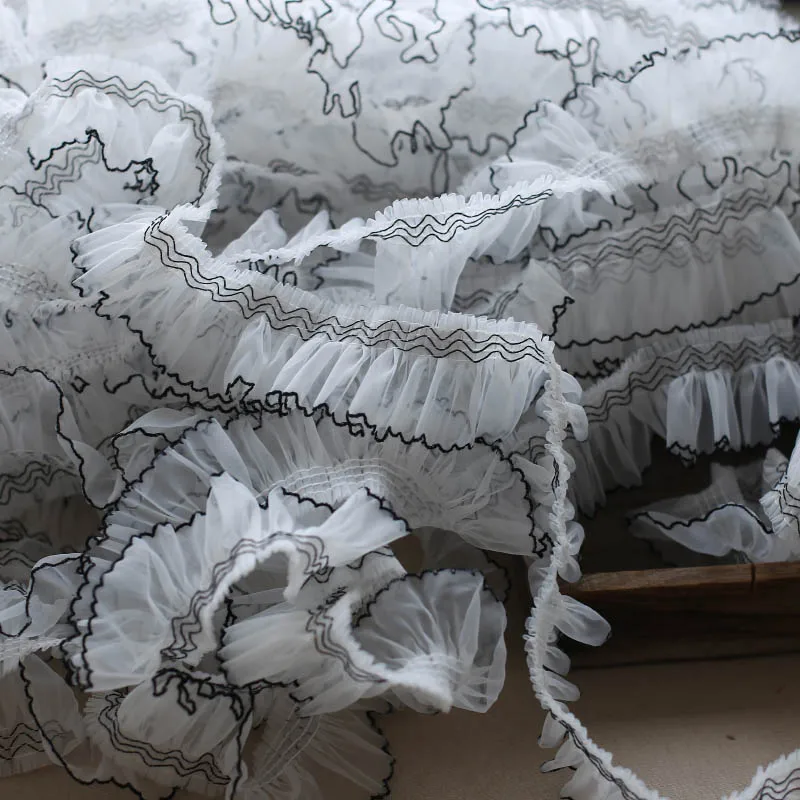 

10Meters Latest Pleated Mesh Tulle Lace Fabric 6cm Guipure Lace Trim Bridal Wedding Dress Trimmings For Clothing encaje