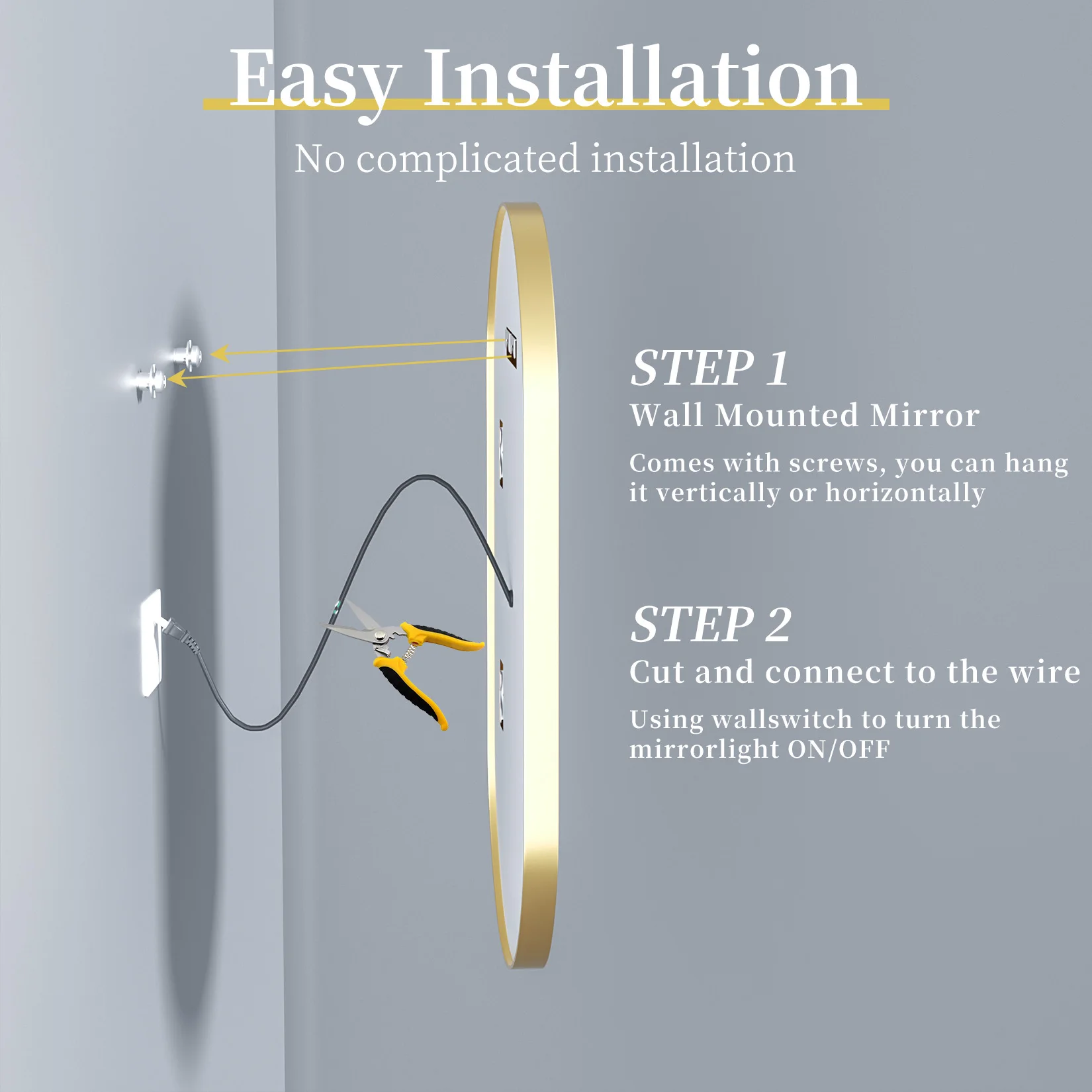 Large LED Oval Bathroom Mirror with Stepless Dimmable Lighted Vanity Mirror for Wall Mounted Vanity with Frame Anti-Fog Memory 6