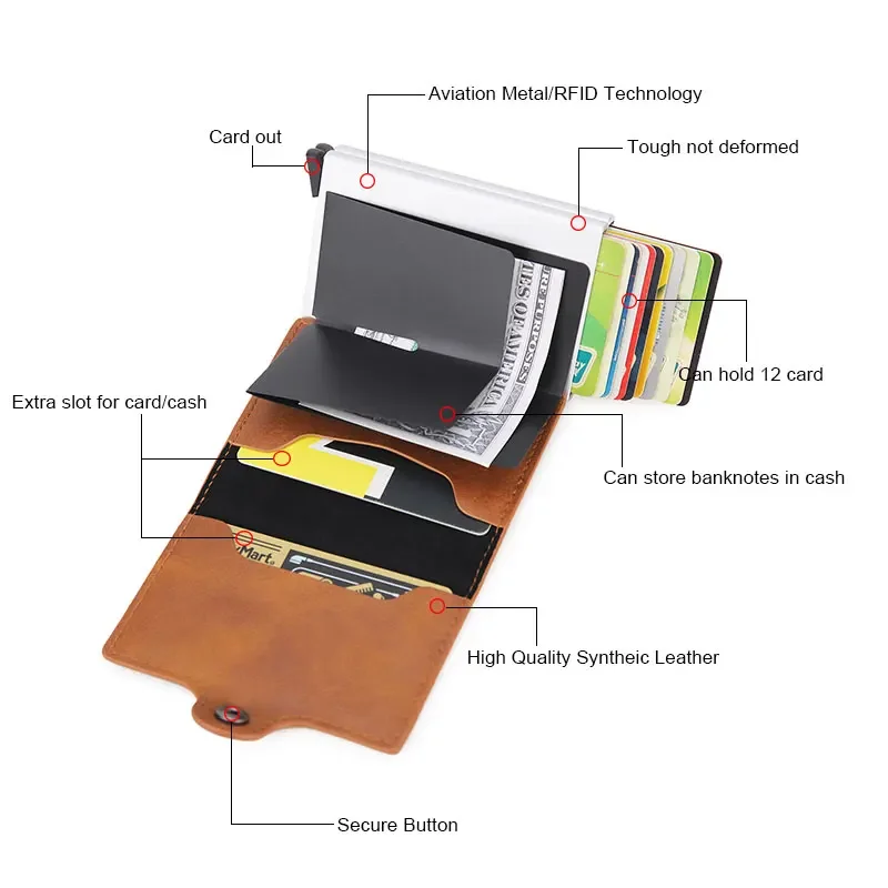 Wallet Men Money Bag Mini Purse Male Aluminium Rfid Card Holder Wallet Small Smart Thin Vallet Walet DIENQI Leather Wallet Card Wallet Carbon Fiber Wallet Slim Wallet