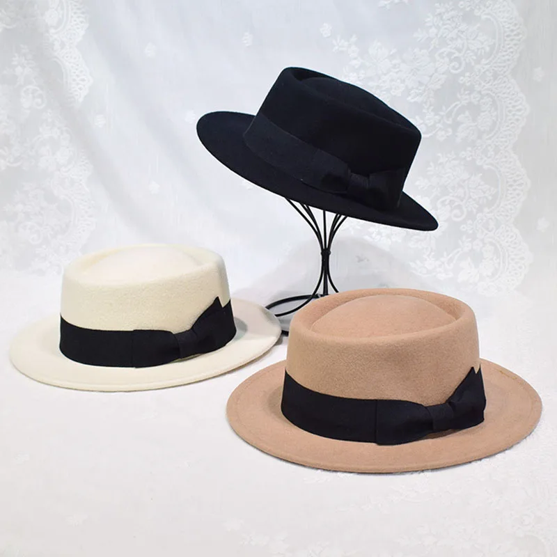 

Women Vintage Wide Brim Warm Wool Fedora Hat Belt Panama Hat Felt Jazz Hat