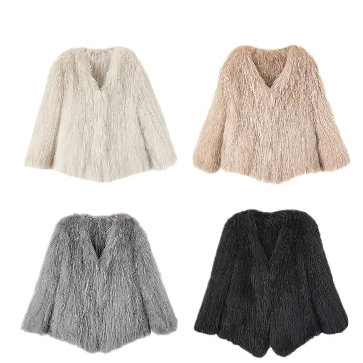 Fashion Double-Sided Woven Fur Women's Coat 2023 Autumn Winter Commute Style Real Fur V-neck Long Sleeve Slim Mid-Length Coat