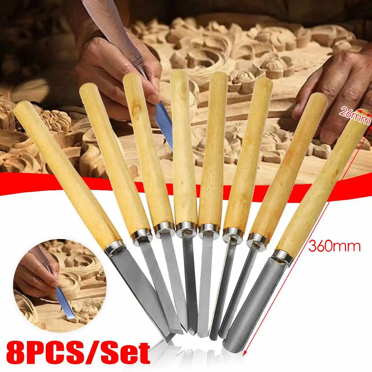 

8Pcs/Set Professional Wood Carving Chisel 360mm Carpentry Flat Chisels DIY Woodworking Woodcut Carving Knife