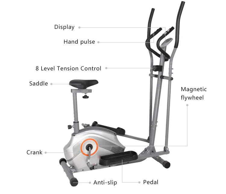 Máquina elíptica bicicleta de ejercicio magnética estacionaria con monitor  LCD y sensores, ajustable hipersilencioso, entrenamiento cruzado para