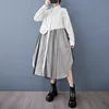 #2609 Black White Women Irregular Shirt Dress Long Sleeve Loose Split Joint Mesh A-line Midi Dress Ladies Single Breasted Spring 6