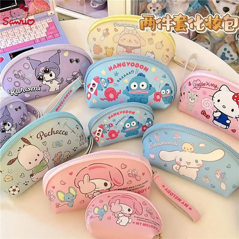 

2Pcs Set Kawaii Sanrios Hello Kittys Cinnamoroll Kuromi Cartoon Cute Girls Clutch Cosmetic Bag Travel Storage Bag Children Gift