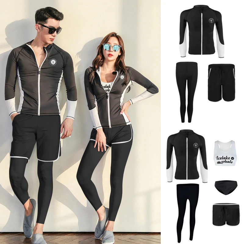 

Wisuwore 2023 Korean Women Men's Rashguard Spilt Sports Swimwear Long Sleeve Girl Boy Family Conservative Surfing Swimwear