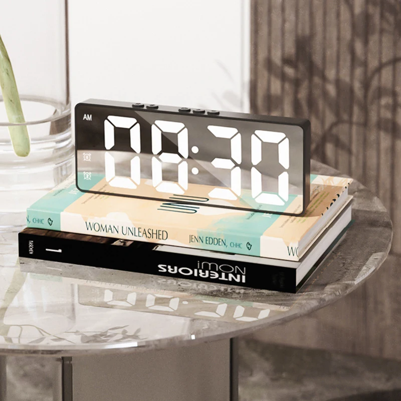 Sleek LED Mirror Digital Alarm Clock with Snooze Function