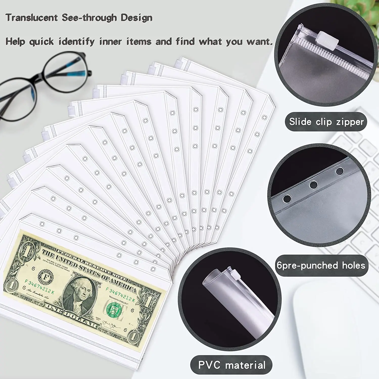 A6 Binder Budget Planner Notebook Pu Covers Folder 6 Hole Binder Pockets Plastic Binder Zipper Money Saving Enveloper 3