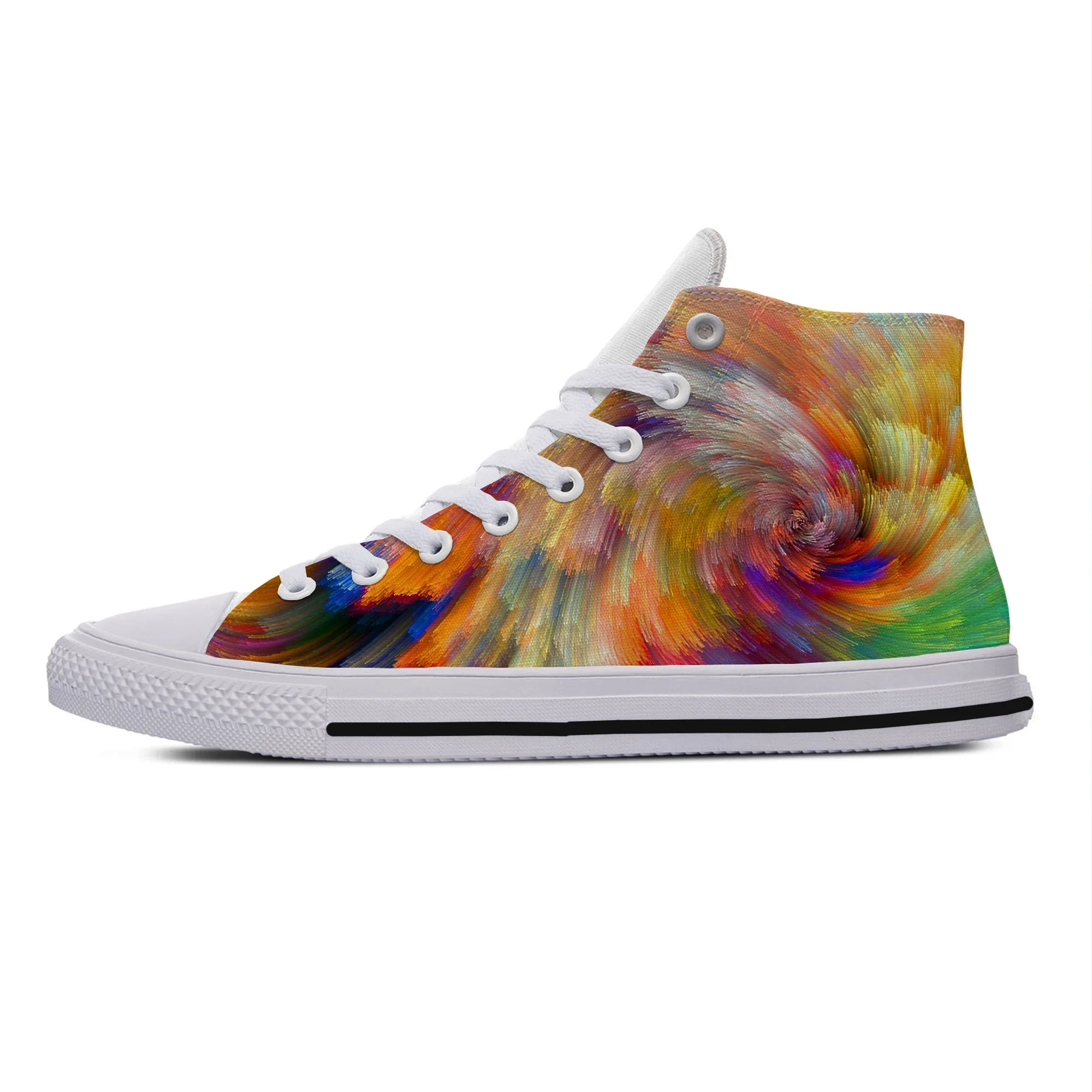 Abstract Multicolor Waves Digital Art New Arrive Lightweight High Top Canvas Shoes Men Women Casual Breathable Latest Sneakers