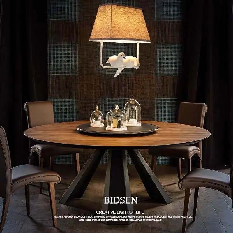

Nordic Modern Minimalist Household Solid Wood Round Hotel Retro Homestay Restaurant Table and Chair Combinati