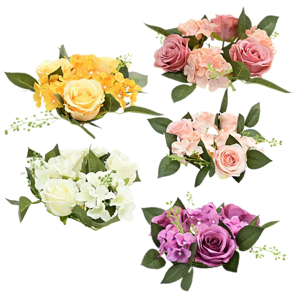 

5 Pcs Artificial Candlestick Garland Christmas Pillar Rings Table Ornament Cloth Flower Wreaths for Pillars