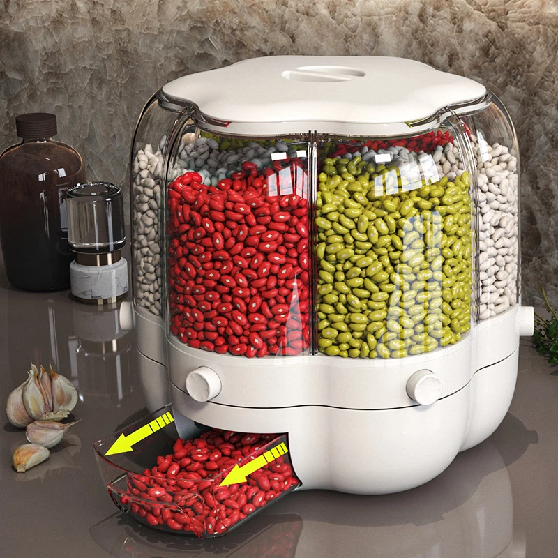 Extra Large Food Dispenser Kitchen Grain Storage Container Rotatable Rice Tank Sealed Cereal