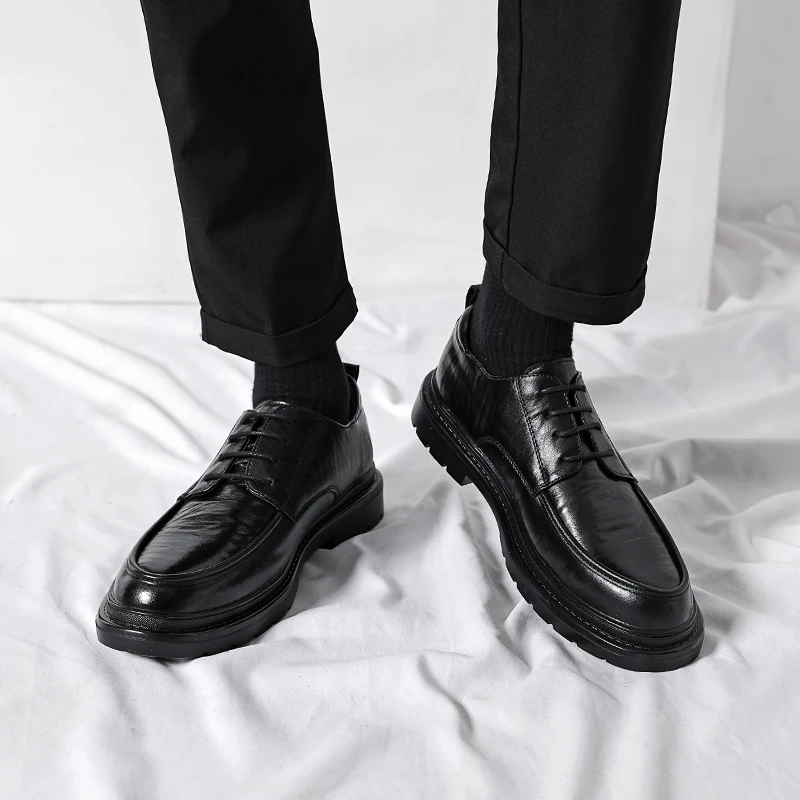 Men's round toe leather shoes Minimalist gentleman style Party Outdoor Wedding Leisure Business Walking Men's Shoes Plus Size 48