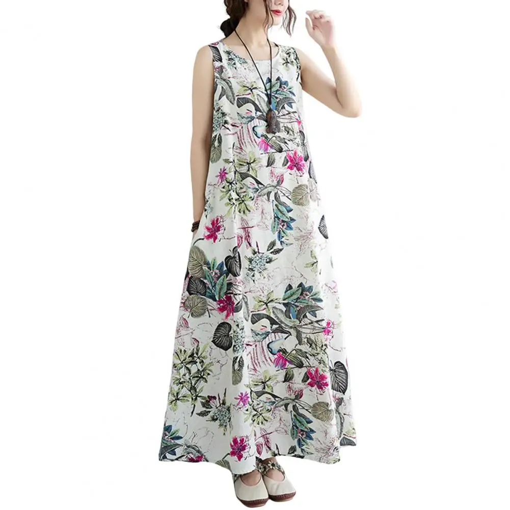 

Printed Summer Dress Floral Print A-line Maxi Dress With Retro Vibes Pockets For Casual Dating Parties Vacation Printed Dress