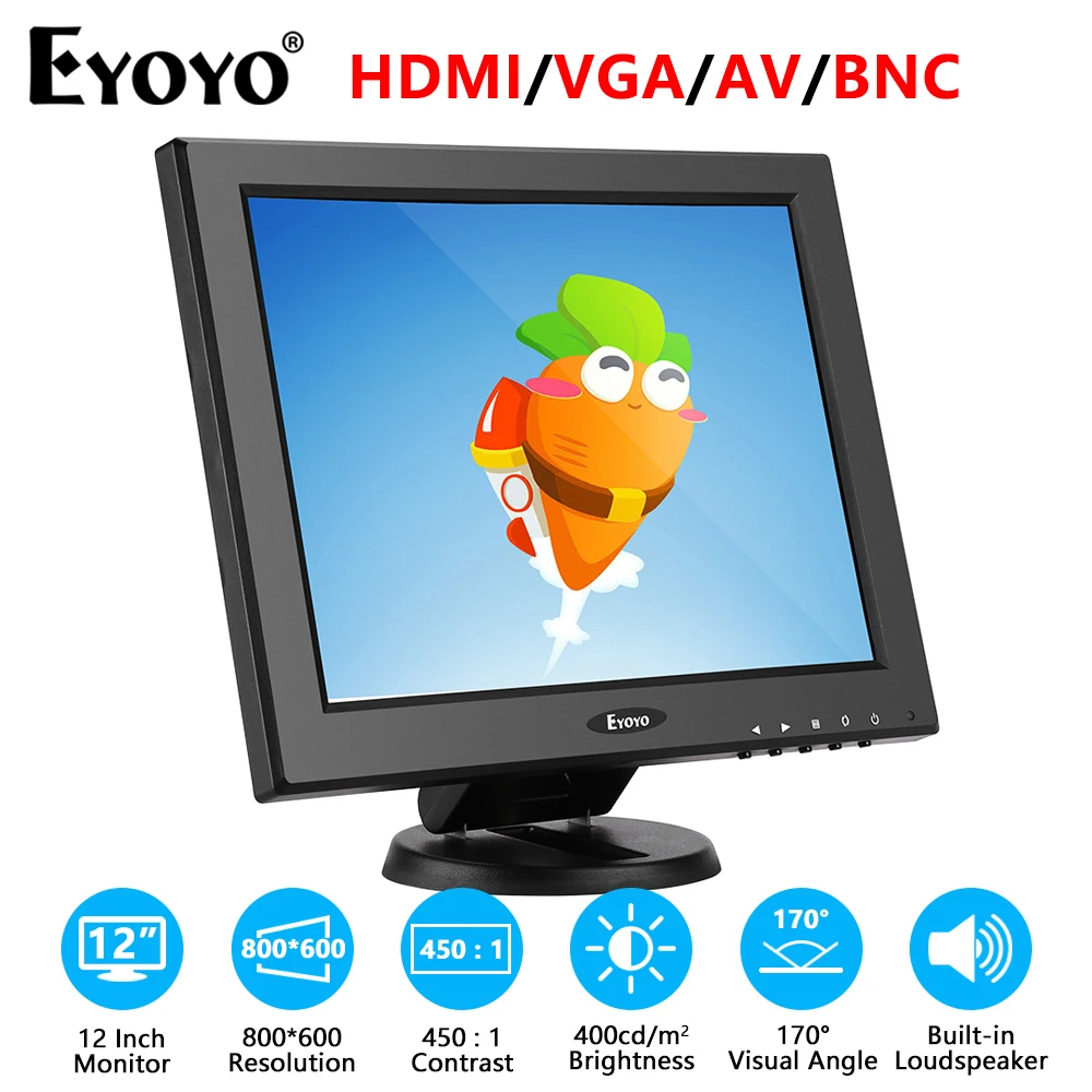 Eyoyo Monitor LCD HDMI de 14 pulgadas 1024x768 Monitor de pantalla VGA  pequeño para cámaras de seguridad con entrada HDMI/VGA/AV/BNC con altavoces