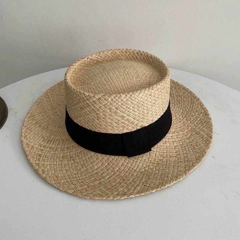 Wide Brim Straw Fedora Hat Ribbon Band Beach Hats Women Straw Woven Sun Hats Summer Holidaty Panama Hat 2