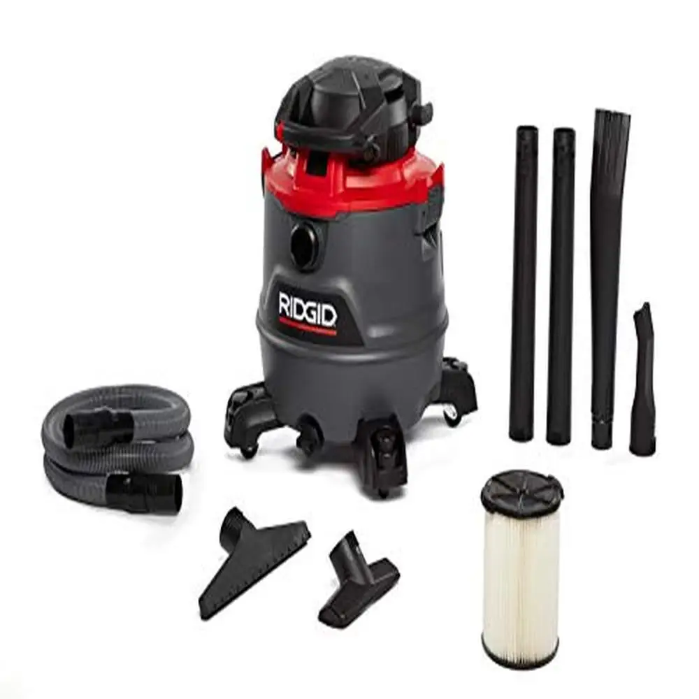 

16 Gallon RT1600 Wet/Dry Vacuum Detachable Blower Cartridge Filter 360º Caster Wheels Drain 6.5 Peak HP Electric 120V 27lbs