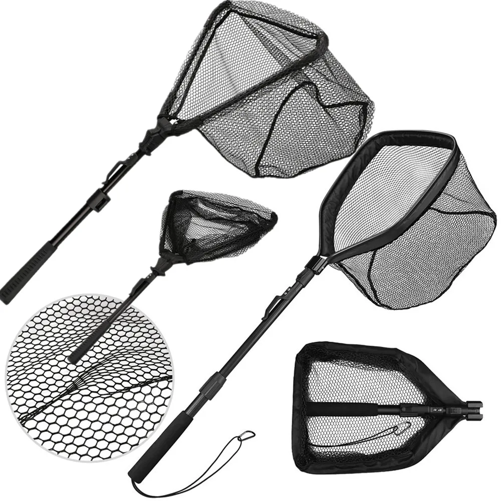 Fishing Landing Net with Aluminum Telescoping Pole Handle Nylon Mesh Hoop 55cm 80cm 100cm Extend for Kids Adults