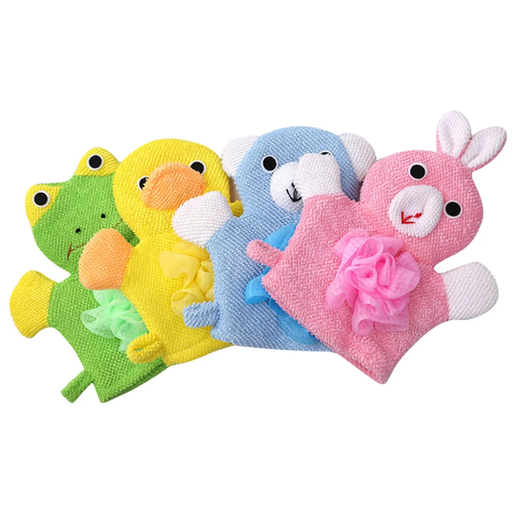 

4pcs Children Exfoliating Bath Gloves Lovely Body Cleaning Gloves Bath Towels