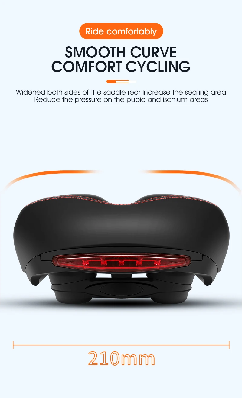 WEST BIKING Bicycle Saddle with Taillight Breathable Shock Absorption Waterproof PU Leather Bike Seat Cushion for MTB Road Bike