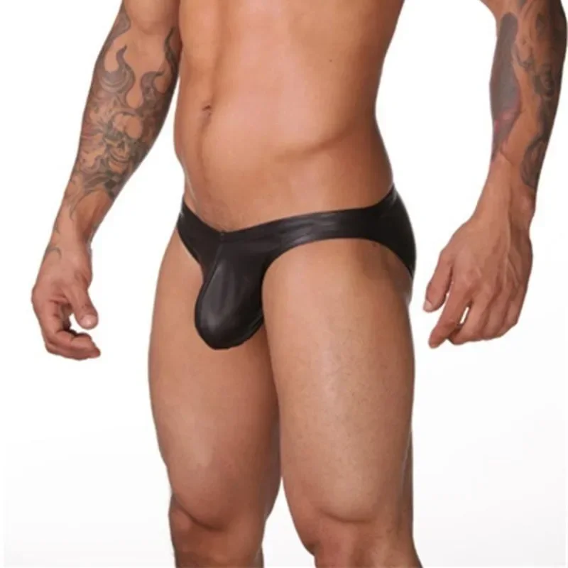 Men's PU Leather Low Waist Jockstrap Underwear