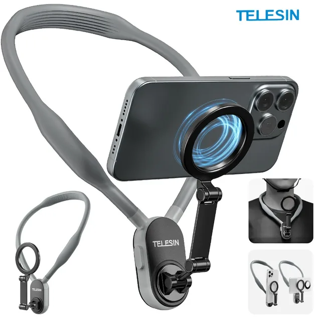 TELESIN MNM-001 SE ADAPTA A Teléfonos Móviles Soporte Magnético para Cuello Integrado para Tomas a Primera Vista Absorción de Impactos