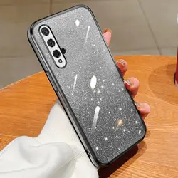 Glamorous Shiny Glitter Plating Silicone Back Cover with Camera Lens Protection for Huawei nova 5T (Sfdd black)